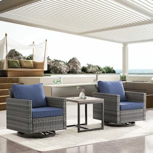 Valenta 3-Pcs Wicker Patio Conversation Set with Blue Cushions