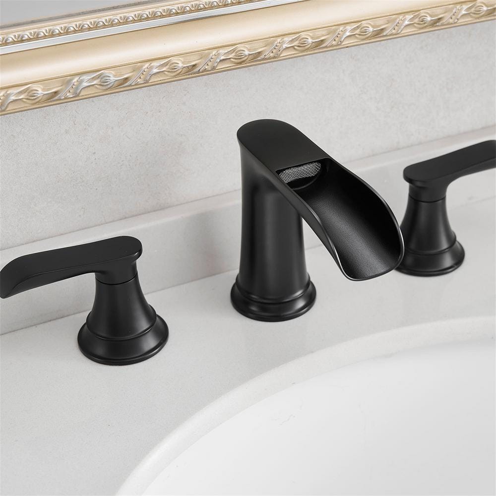 Matte Black 8-Inch Widespread Waterfall Bathroom Faucet