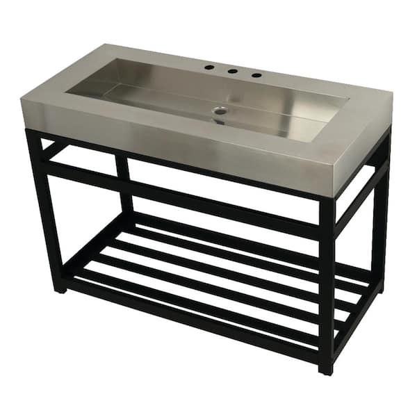Kingston Brass 49 in. W Bath Vanity in Matte Black with Stainless Steel Vanity Top in Silver with Silver Basin