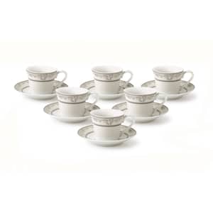 Lorren Home 2 oz. Porcelain Espresso Set Service for 6-Silver Floral