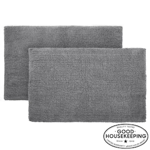 Charcoal 24 in. x 40 in. Cotton Reversible Bath Rug (Set of 2)