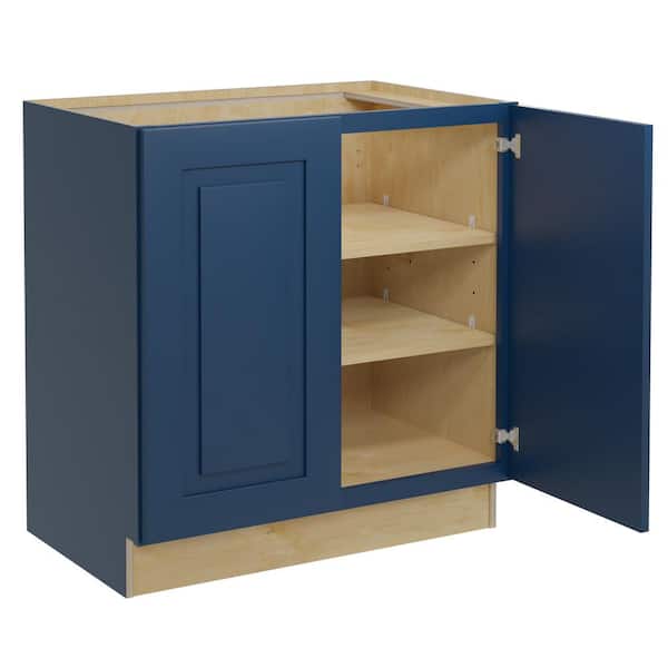 Home Decorators Collection Grayson Mythic Blue Painted Plywood Shaker Assembled Base Kitchen Cabinet FH Soft Close 33 in W x 24 in D x 34.5 in H