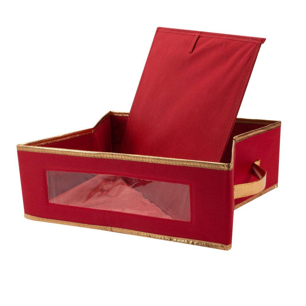 Red Fabric Collapsible Christmas Mug Storage Box with Lid