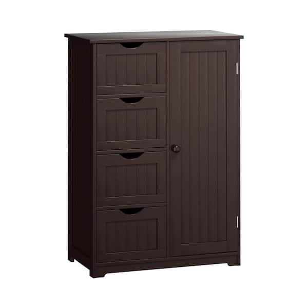 Unbranded 22 in. W x 12 in. D x 32 in. H Brown Linen Cabinet with 4 Drawers and Door Cabinet