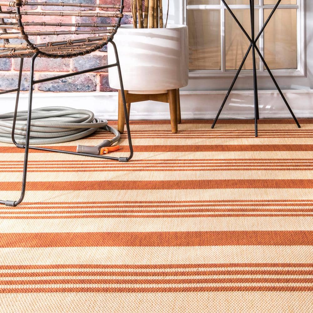 Terracotta Stripe Reversible Synthetic 6'3" x 9'2" Area Rug