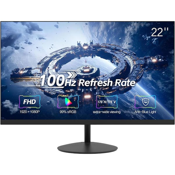 22 in. Full HD Computer Monitor with 100Hz Refresh Rate, 3-Sided Frameless Design, LowBlue Mode, Tilt Adjust, HDMI & VGA