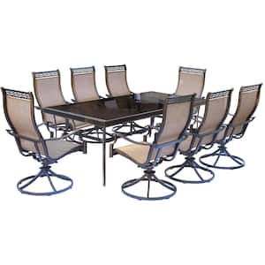 Monaco 9-Piece Aluminum Outdoor Dining Set with Rectangular Glass-Top Table and Contoured Sling Swivel Chairs