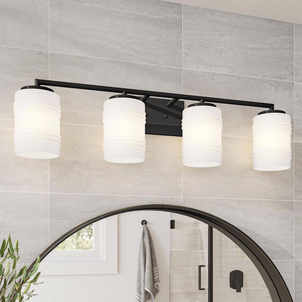 Leavenworth Sleek Matte Black 33" Outdoor Vanity Light with Etched Glass