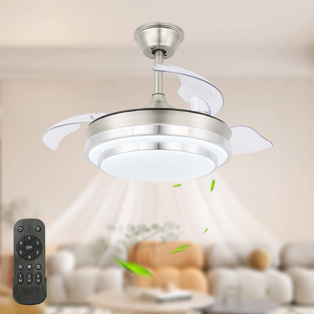 Bella Depot 36 in. Indoor Brushed Nickel Retractable Ceiling Fan with ...