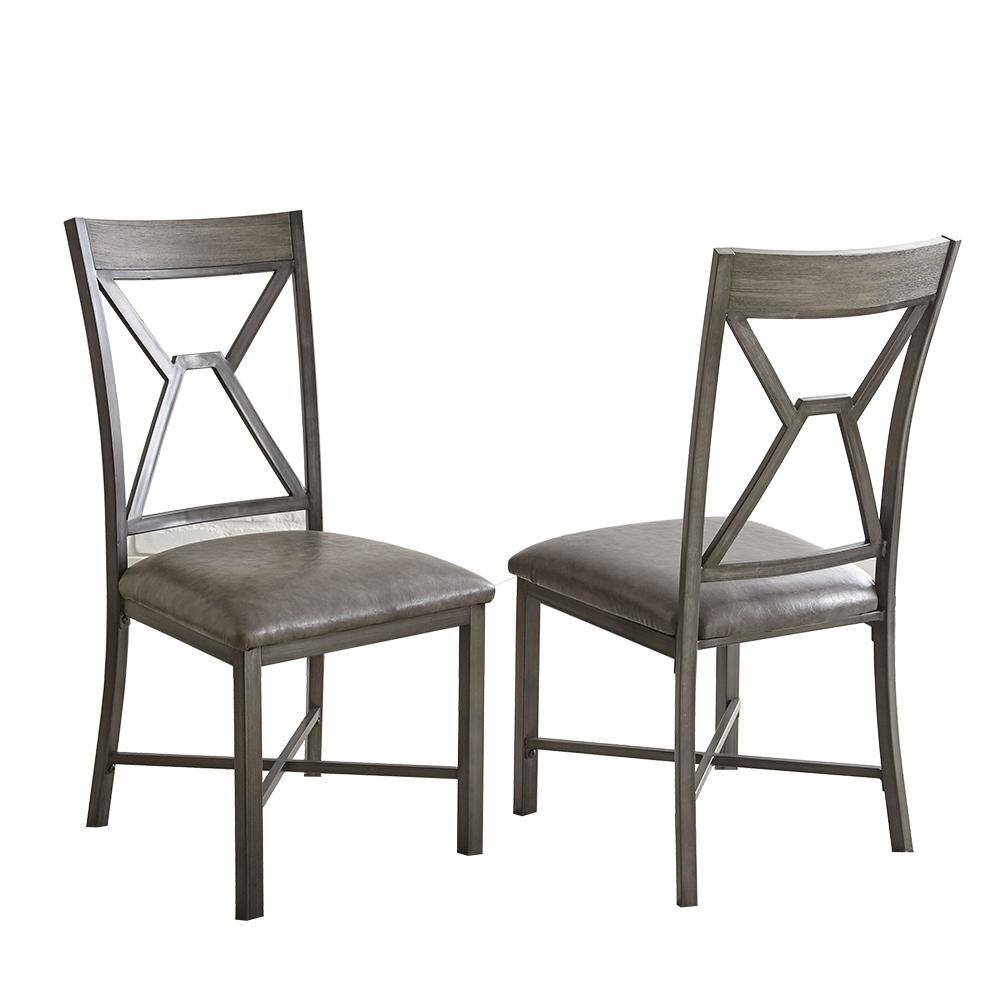Gray Faux Leather Upholstered Side Chair with Metal Frame