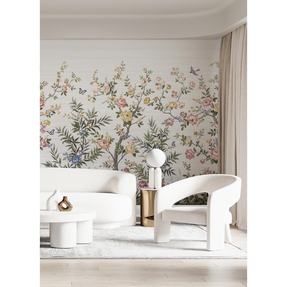 Spring Chinoiserie Soft White Floral Wall Mural