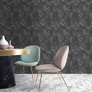 Glitter Marble Tile Black Wallpaper Sample