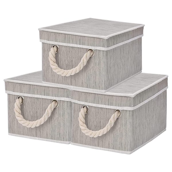 Unbranded 35 qt. Fabric Storage Bin with Lid in Brown (3-Pack)