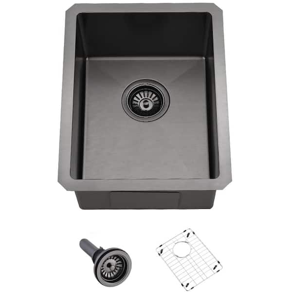 16 in. Undermount Single Bowl 16-Gauge Black Stainless Steel Bar Sink 10 in. Deep with Bottom Grid