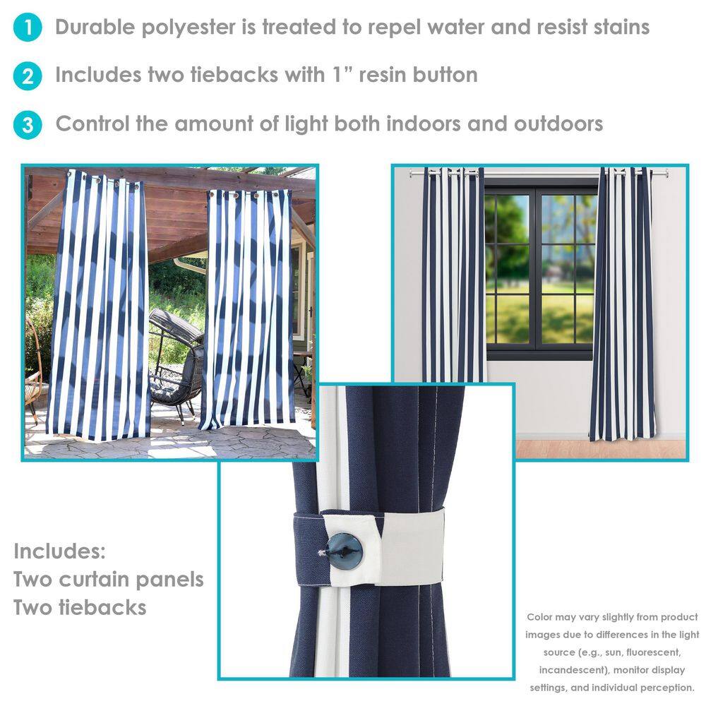 Blue and White Stripe Polyester Light-Filtering Grommet Curtain Panel