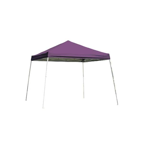 ShelterLogic 8 ft. W x 8 ft. D Slant-Leg Pop-Up Canopy with Purple Cover with 4-Position-Adjustable Steel Frame and Storage Bag