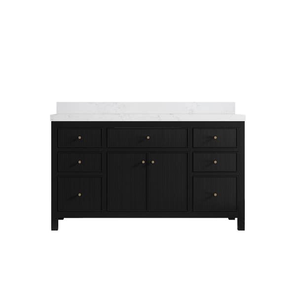 Willow Collections Sonoma 60 in. W x 22 in.D x 36 in. H Single Sink Bath Vanity in Black with 2 in.Empira Quartz Top