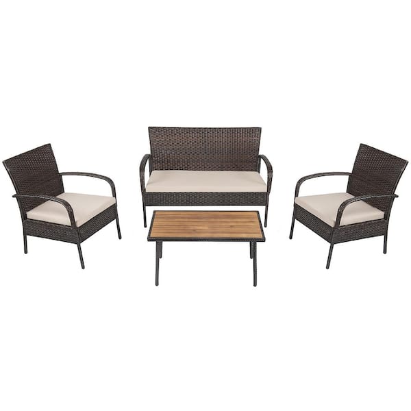 Costway 4-Piece Wicker Outdoor Sectional Set with Cream Cushion