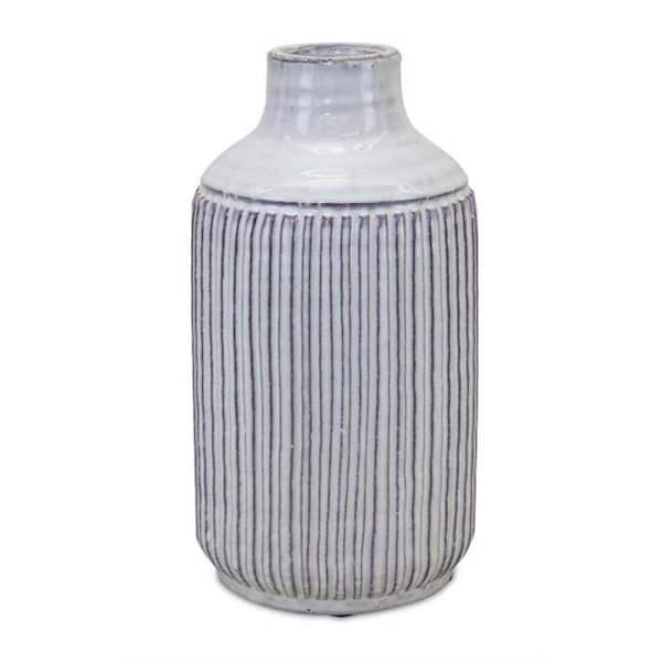 10 in. White Terra Cotta Cylinder Decorative Vase