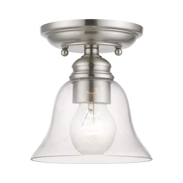 AVIANCE LIGHTING Crestridge 6.25 in. 1-Light Brushed Nickel Semi Flush Mount with Clear Glass