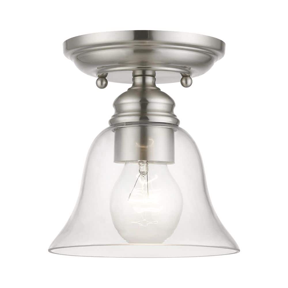 Brushed Nickel Small Semi-Flush Mount with Glass Shade