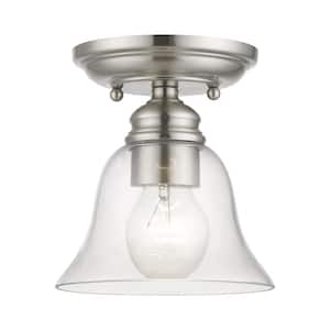Moreland 6.25 in. 1-Light Brushed Nickel Semi-Flush Mount with Clear Glass