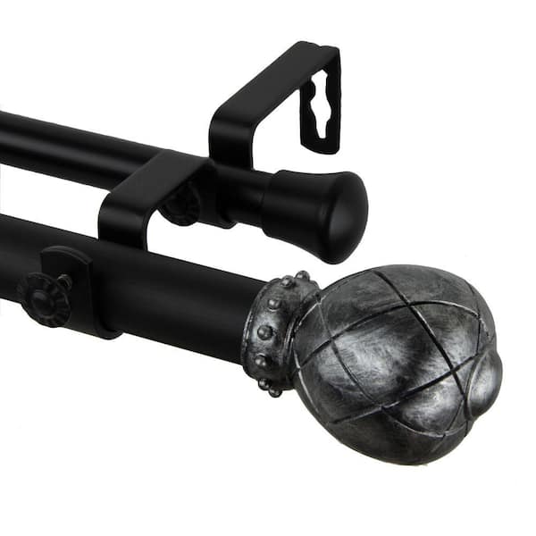 Rod Desyne 120 in. - 170 in. 1 in. Supreme Double Curtain Rod Set in Black