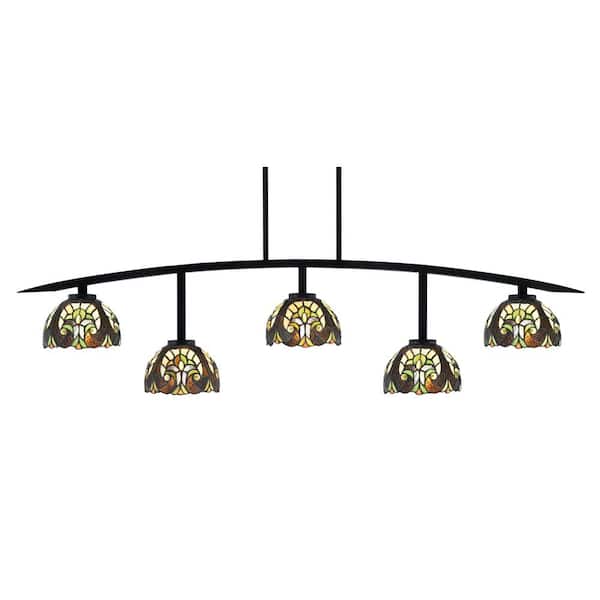 Unbranded Siena 5-Light Matte Black Billiard-Light with Ivory Cypress Art Glass Shades