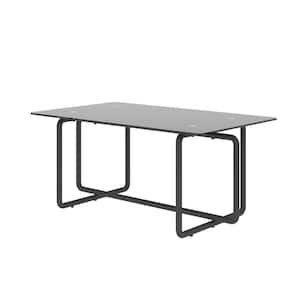 Modern 39.37 in. Black Rectangle Tempered Glass Coffee Table with Metal Legs and Adjustable Base