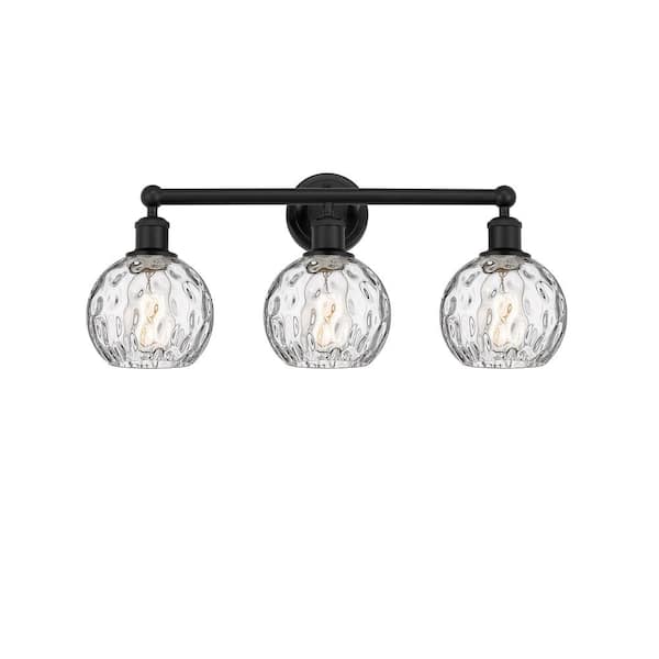 Athens Water Glass 24 in. 3-Light Matte Black, Clear Water Glass Vanity Light with Clear Glass Shade