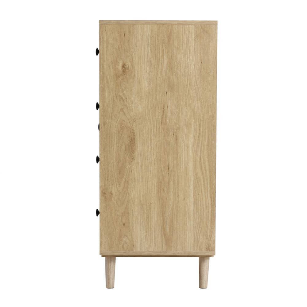 White Oak and Rattan 4-Drawer Storage Cabinet