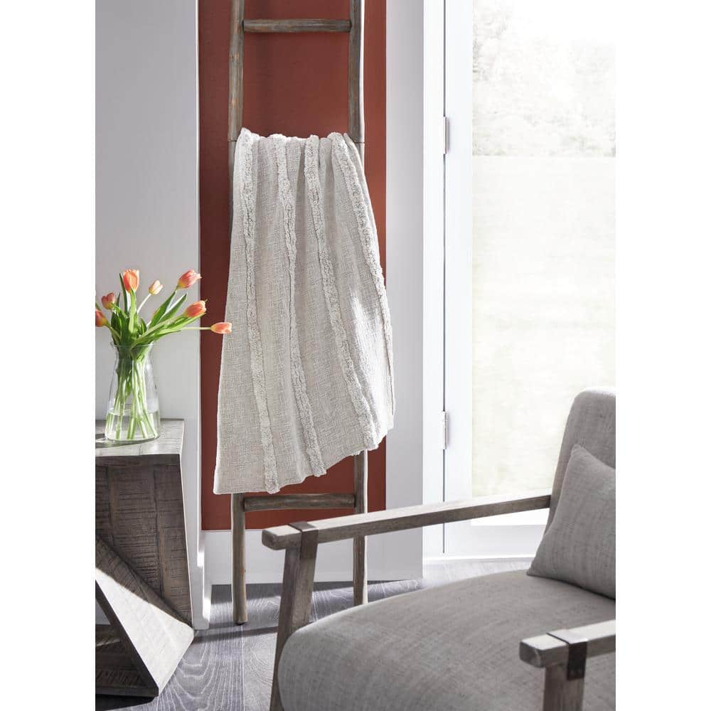 Beige Cotton Stonewashed Striped 60" x 50" Throw Blanket