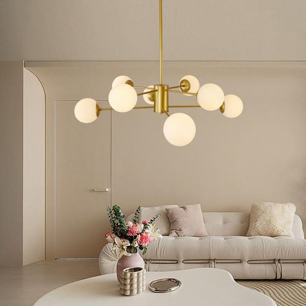 Jushua Modern 35 in. 8-Light Gold Chandelier with White Glass