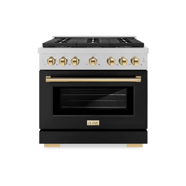 Autograph 36 in. 5.2 cu. ft. Dual Fuel Range with 6 Burner Cooktop in Satin Stainless Steel with Black Matte and Gold