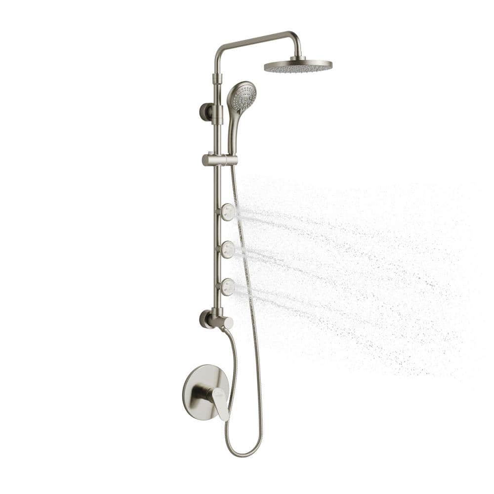 Brushed Nickel Multi-Function Shower System with Adjustable Height