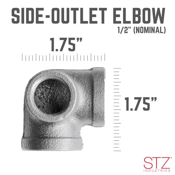 4-Pack STZ Pipe Decor 90° Pipe Side Outlet Elbow 1/2" 3-Way Black Iron 