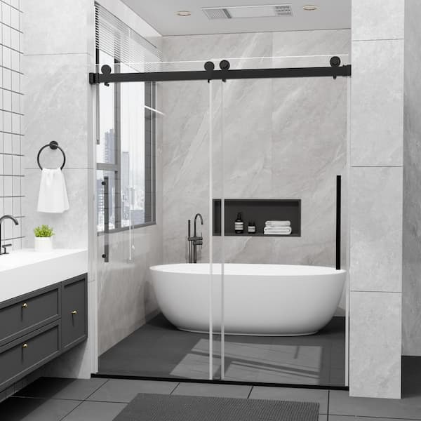 56 in.-60 in. W x 74 in. H Sliding Frameless Shower Door in Chrome Finish with Tempered Clear Glass