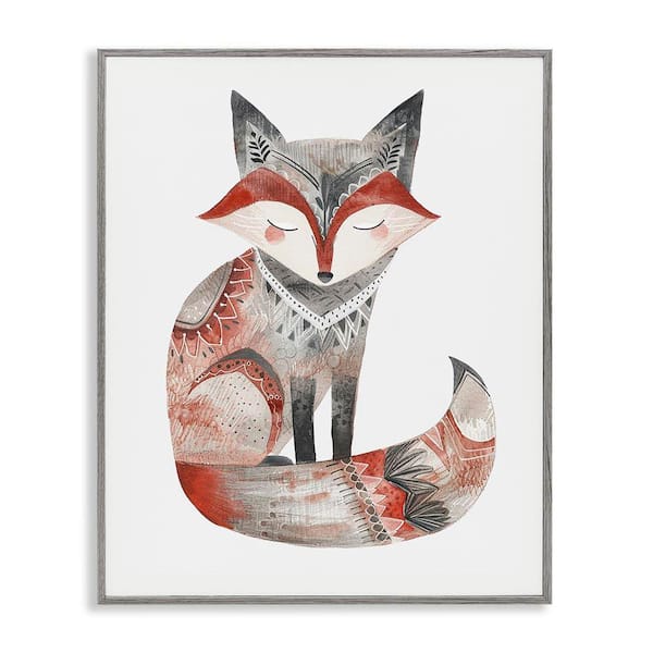 Stupell Industries Scandinavian Style Fox by LSR Design Studio Gray Framed Animal Giclee Art Print 14 in. x 11 in.