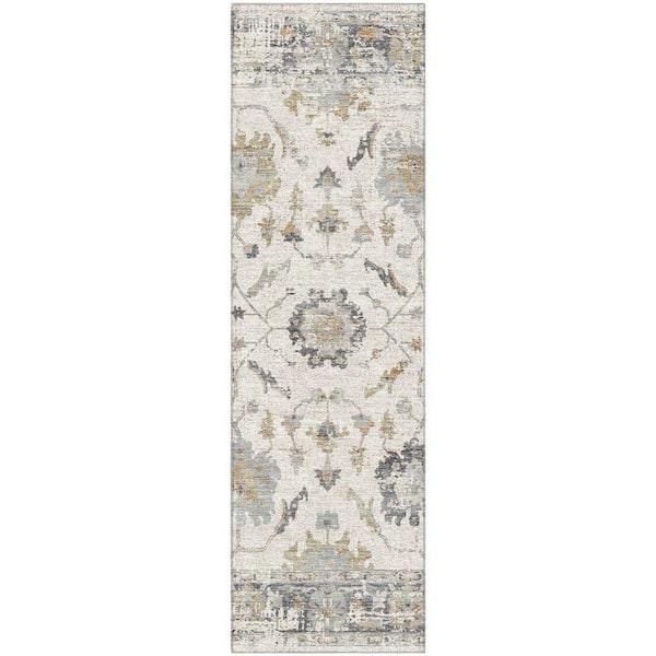 Mayfield Premium Machine Washable Abstract AMF1976 Ivory 2 ft. x 7 ft. Runner Rug