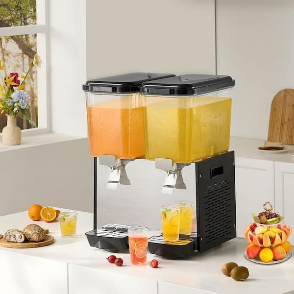 Commercial Beverage Dispenser,2 Tanks 19 Qt. Per Tank Juice Dispenser,370-Watt Stainless Steel Iced Tea Drink Machine