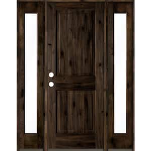 58 in. x 80 in. Rustic Knotty Alder Square Top Right-Hand/Inswing Clear Glass Black Stain Wood Prehung Front Door w/DFSL