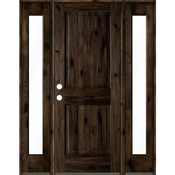 Krosswood Doors 58 in. x 80 in. Rustic Knotty Alder Square Top Right-Hand/Inswing Clear Glass Black Stain Wood Prehung Front Door w/DFSL