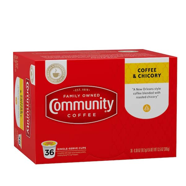 Community Coffee Coffee And Chicory Medium Dark Roast Single Serve Cups 144 Pack 16344 The Home Depot