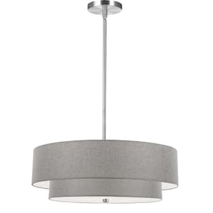 Everly 4 Light Polished Chrome Shaded Pendant Light with Grey Fabric Shade