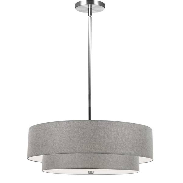 Dainolite Everly 4 Light Polished Chrome Shaded Pendant Light with Grey Fabric Shade