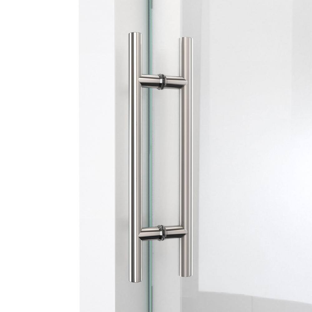 76" Frameless Clear Glass Sliding Shower Enclosure with Polished Stainless Steel Frame