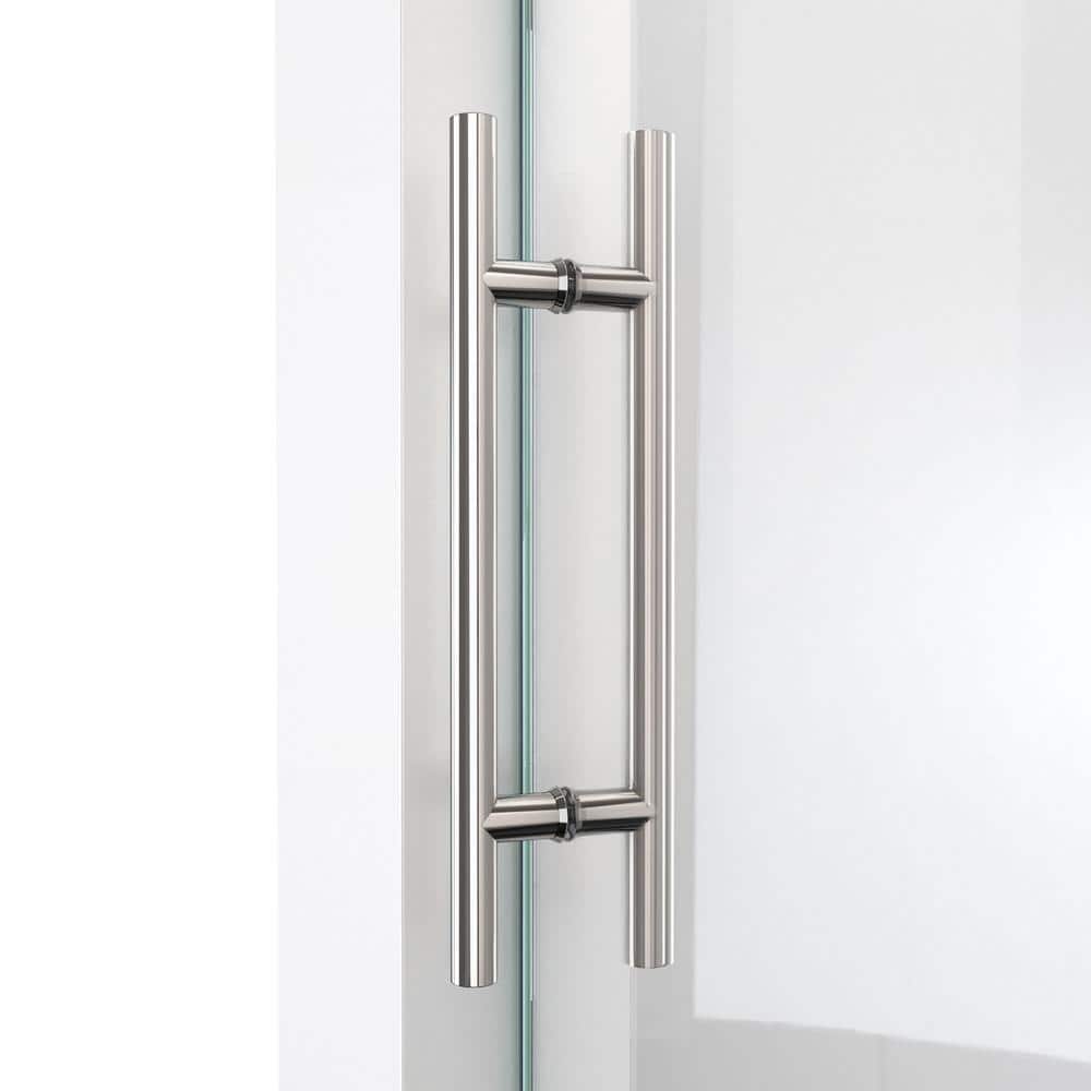 76" Polished Stainless Steel Frameless Sliding Shower Enclosure with Clear Glass