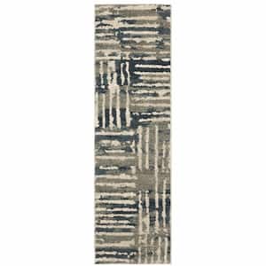Blue and Beige 2 ft. x 8 ft. Abstract Power Loom Stain Resistant Runner Rug