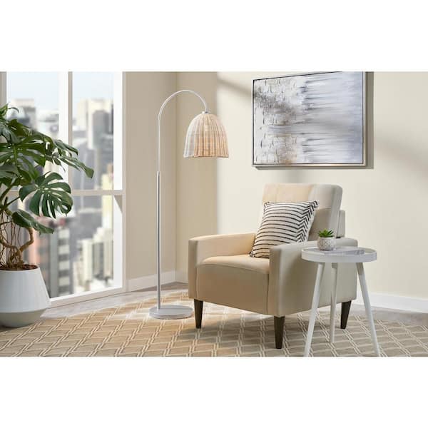 Hampton Bay Highler 61 in. Silver Floor Lamp with White Rattan Shade