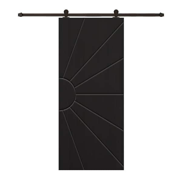 CALHOME 24 in. x 84 in. Black Painted Composite MDF Paneled Interior Sliding Barn Door with Hardware Kit